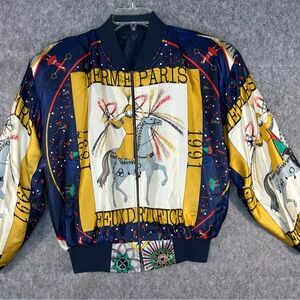 Vintage 1991 Hermes Paris Silk Bomber Satin Jacket 90s Men’s Size M